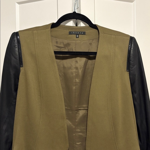 [Theory] Yaisa Pryor Mixed Media Leather Long-Sleeve Open Front Jacket Women’s M - Picture 5 of 12